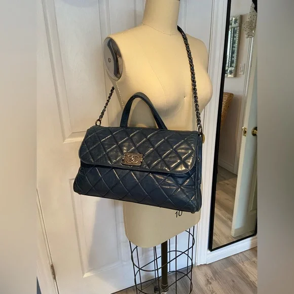 CHANEL Blue Quilted Distressed Convertible Boy Tote - Picture 3 of 16